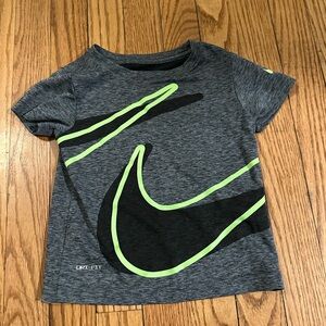Nike Kids Dri-fit Charcoal and Lime Graphic Tee